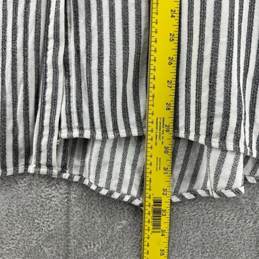 Soft Surroundings Top M Gray White Striped Button Up Tunic Asymmetrical Hem - Picture 11 of 14